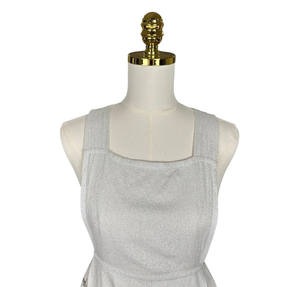 Anthropologie Silver‎ Metallic Botanical Floral Cross Back Kitchen Apron Purple